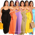 2021 New arrivals fashionable clothing women sexy sleeveless bandage sashes halter solid plus size casual maxi slip dresses